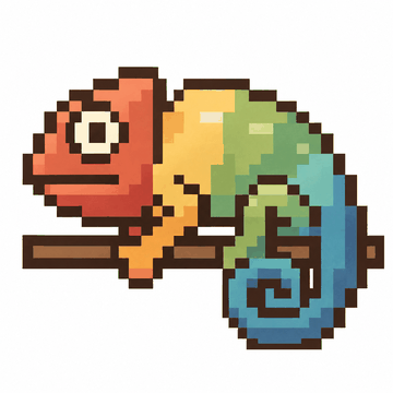 A pixel drawing of a chameleon on a branch, the picture the codes beside it were made from