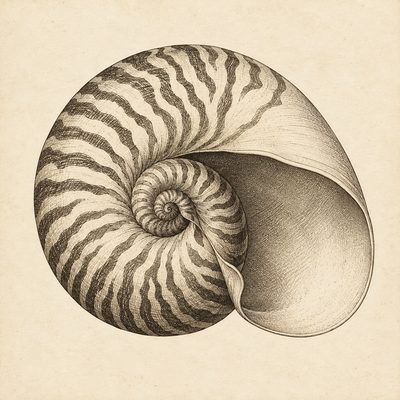 A nautilus engraving, the picture the code beside it was made from