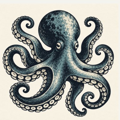 An octopus engraving, the picture the code beside it was made from