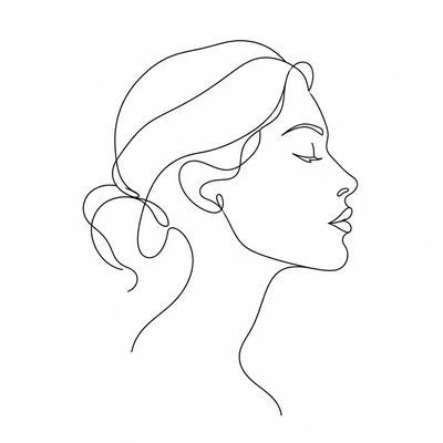 A woman's profile drawn in one line, the picture the code beside it was made from
