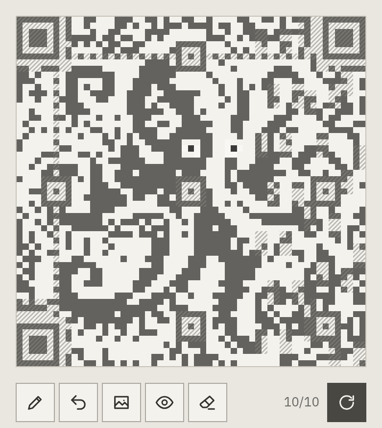 Retouch on a phone: the octopus code with marks round its two eyes, and the count of marks taken by the tools